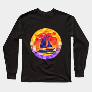 Sunset Sailing Boat On Triangulated Long Sleeve T-Shirt